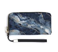 NWTRK Marble Navy Blue Mixed Leather Wallets Zip Around Clutch Bag Ladies Credit Card Holder Clutch Purse for Women