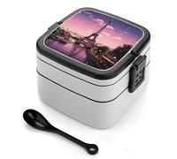NWTRK Paris Bento Box Adult Lunch Box All-in-One Stackable Bento Lunch Box with Compartments Double Layer Lunch Boxes Leak-Proof Lunchbox Lunch Containers for Work Picnics Travel