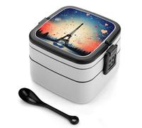 NWTRK Paris Pattern Bento Box Adult Lunch Box All-in-One Stackable Bento Lunch Box with Compartments Double Layer Lunch Boxes Leak-Proof Lunchbox Lunch Containers for Work Picnics Travel