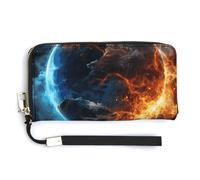 NWTRK Planet Ice And Fire Leather Wallets Zip Around Clutch Bag Ladies Credit Card Holder Clutch Purse for Women, style, 20.0*10.5cm
