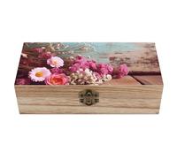 NWTRK Rustic Flowers Wooden Storage Box with Hinged Lid And Front Clasp Decorative Storage Keepsake Boxes Wooden Gift Jewelry Organizer Boxes Office Desk Organizer
