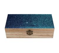 NWTRK Teal Glitter Wooden Storage Box with Hinged Lid And Front Clasp Decorative Storage Keepsake Boxes Wooden Gift Jewelry Organizer Boxes Office Desk Organizer