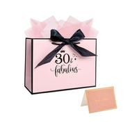 Nwvuop 11.0× 8.0× 4.0 Inches 30th Birthday Gift Bag for Women, 30th Pink Paper Gift Bag with Tissue Paper and Card