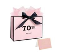 Nwvuop 11 × 8 × 4 Inches 70th Birthday Gift Bag for Women, Pink 70th Birthday Present Bag with Tissue Paper and Card for Mum, Wife, Sister, Friend