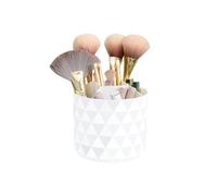 Nwvuop 360° Rotating Makeup Brush Organiser, 12× 12× 14cm Makeup Brush Holder with 5 Compartments Make up Organiser for Lipstick, Eyeliner, Pen(White)