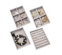 Nwvuop 4 Pack Jewellery Organizer Tray, Stackable Velvet Small Jewellery Trays for Drawer, Mini Jewelry Drawer Organiser Earring Organiser 4.92× 3.74× 1 inches(Grey)
