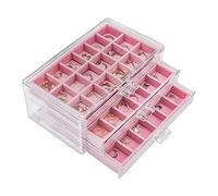 Nwvuop Acrylic Jewelry Box for Women with 3 Drawers Adjustable Jewelry Organiser Box for Rings Earrings Necklace Stackable Jewelry Tray Earrings Storage Box Makeup Cosmetic Storage Case Pink