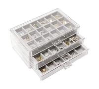 Nwvuop Acrylic Jewelry Box for Women with 3 Drawers Adjustable Organiser Box for Rings, Earrings, Necklace, Stackable Tray, Storage Case - Grey