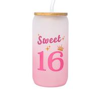 Nwvuop Sweet 16th Birthday Gift for Girls Gifts for 16 Year Old Girls Glass Cup 16oz.(Pink)