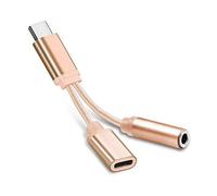 NXACETN 2 in 1 Type-c to 3.5mm Earphone Charging Cable Converter Adapter Audio Jack Golden