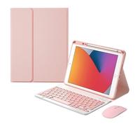 NXCVBNKZJ kuaijiexiaopu Magnetic Keyboard Protective Case with Pen Slot, Cloth Patterned Leather Cover Suitable for iPad air4/air5 10.9-inch Universal(Pink+keyboard+mouse)