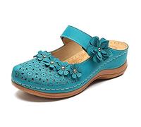 NXDHPLIENG Womens Sandals Wedge Closed Toe Ladies Soft PU Leather Anti-Slip Sandals Orthopedic Bunion Corrector Wedge Sandals Women-Royal blue,41