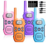NXGKET Walkie Talkies for Adults Kids Long Range 4 Packs, Kids Walkie Talkie, 2 Way Radios Built-In Li-Ion Rechargeable Battery, 16 Channels Radio, VOX Function, LED Flashlight for Outdoor Camping