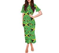 Nxidvxne Jamaican Style Print Summer Dresses for Women Dress Rasta Lion Patterns Short Sleeve Ruffles Womens Dresses, Jamaican, 4XL