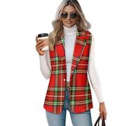 Nxidvxne Women's Sleeveless Vest Casual Trendy 2025 One Button Open Front Blazer Suit (Available in S-5XL Size), Red Scottish Plaid, Large