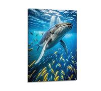 NXIYUHA Marine Animal Poster Blue Whale And Small Fish Decorative Painting Canvas Art Picture 16x24inch(40x60cm)