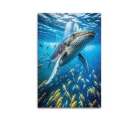 NXIYUHA Marine Animal Poster Blue Whale And Small Fish Decorative Painting Canvas Art Picture 16x24inch(40x60cm)