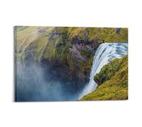 NXIYUHA Mural Nature Poster Alpine Meadow Spectacular Cliff Waterfall 1 Decorative Painting Canvas Art Picture 24x36inch(60x90cm)