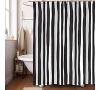 NXMYDBD Black and White Striped Shower Curtain - Boho Minimalist Modern Design, with Multiple Hooks for Bathroom Decor & Bathtub 90x200cm/(WxH)