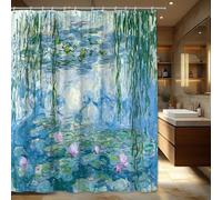 NXMYDBD Monet Shower Curtain Monet-Inspired Water Lilies Shower Curtain | Machine Washable Polyester Fabric, with Hooks, Bathroom Decor 90x220cm/(WxH)