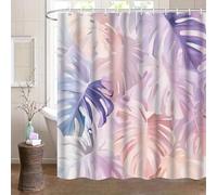 NXMYDBD Monstera Leaf Print Shower Curtain - Tropical Pink & Purple Polyester Bathroom Decor with Hooks, Machine Washable 120x150cm/(WxH)
