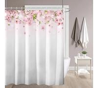 NXMYDBD Pink Flowers Blossom Shower Curtain Set with Plastic Hooks, Modern Printed Polyester Bathroom Home Decor, Machine Washable 90x200cm/(WxH)