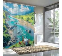 NXMYDBD Scenic River Valley Bath Curtain - Lush Green Hills &Crystal Waters, Waterproof Home Decor Nature's Serenity to Your Bathroom 70x215cm/(WxH)