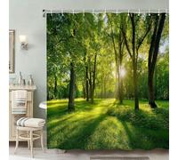 NXMYDBD Serene Sunlit Forest Shower Curtain - Lush Green Trees, Polyester Bathroom Decor with Hooks, Machine Washable Hanging Curtain 100x190cm/(WxH)