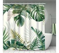 NXMYDBD Tropical Monstera Leaf Print Shower Curtain - Bathroom Decor with Plastic Hooks, Machine Washable Green & Golden Botanical 120x203cm/(WxH)