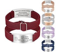 NXNB Custom Medical ID Bracelet for Men & Women,Personalized Engraved Silicone & Stainless Steel,Comfortable Adjustable Wristband for Diabetes, Epilepsy, Allergies, Autism (Elastic-Red-A)
