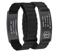 NXNB Custom Medical ID Bracelet for Men & Women,Personalized Engraved Silicone & Stainless Steel,Comfortable Adjustable Wristband for Diabetes, Epilepsy, Allergies, Autism (Silicone- Black-B)