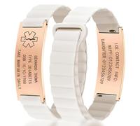 NXNB Custom Medical ID Bracelet for Men & Women,Personalized Engraved Silicone & Stainless Steel,Comfortable Adjustable Wristband for Diabetes, Epilepsy, Allergies, Autism (Silicone-Ivory White)