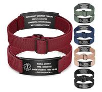 NXNB Custom Medical ID Bracelet for Men & Women,Personalized Engraved Silicone & Stainless Steel,Comfortable Adjustable Wristband for Diabetes, Epilepsy, Allergies, Autism (Elastic-Red-B)