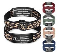 NXNB Custom Medical ID Bracelet for Men & Women,Personalized Engraved Silicone & Stainless Steel,Comfortable Adjustable Wristband for Diabetes, Epilepsy, Allergies, Autism (Elastic-Yellow Leopard-B)