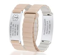 NXNB Custom Medical ID Bracelet for Men & Women,Personalized Engraved Silicone & Stainless Steel,Comfortable Adjustable Wristband for Diabetes, Epilepsy, Allergies, Autism (Silicone-Apricot White)