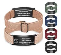 NXNB Custom Medical ID Bracelet for Men & Women,Personalized Engraved Silicone & Stainless Steel,Comfortable Adjustable Wristband for Diabetes, Epilepsy, Allergies, Autism (Elastic-khaki-B)