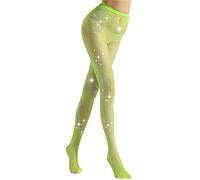 NXNB Women'S Sexy Fishnet Sparkly Stockings High Waisted Rhinestone Tight Elasticity Pantyhose For Women Sexy (green)