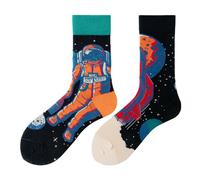 NxnChc Funny Novelty Socks with Unique Asymmetrical Astronaut Designs,Cute Personalized Socks with Playful Patterns Multi-colour Options, Comfortable and Soft Gifts for Women and Men