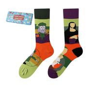 NxnChc Funny Novelty Socks with Unique Asymmetrical Da Vinci And Mona Lisa Designs,Cute Personalized Socks with Playful Patterns Multi-colour Options, Comfortable and Soft Gifts for Women and Men