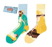 NxnChc Funny Novelty Socks with Unique Asymmetrical Jesus And The Cross Designs,Cute Personalized Socks with Playful Patterns Multi-colour Options, Comfortable and Soft Gifts for Women and Men