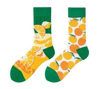 NxnChc Funny Novelty Socks with Unique Asymmetrical Orange Juice Designs,Cute Personalized Socks with Playful Patterns Multi-colour Options, Comfortable and Soft Gifts for Women and Men