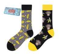 NxnChc Funny Novelty Socks with Unique Asymmetrical Orangutan's Bananas Designs,Cute Personalized Socks with Playful Patterns Multi-colour Options, Comfortable and Soft Gifts for Women and Men