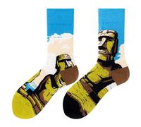 NxnChc Funny Socks for Men and Women Unisex Many Designs Animal Food Fruit Sports Art Cotton Gift Asymmetrical Pattern Left and Right, Moai Stone Statues on Easter Island, 35-46