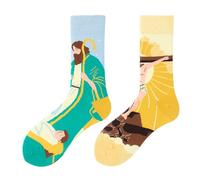 NxnChc Funny Socks for Men and Women Unisex Many Designs Animal Food Fruit Sports Art Cotton Gift Asymmetrical Pattern Left and Right, Jesus and the Cross, 35-46