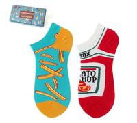 NxnChc Funny Socks for Women and Men, Unisex, Many Fries with Ketchup Motifs, Animal Food, Sport, Art, Cotton, Gift, Asymmetrical Pattern, Left and Right, fries with ketchup, 35-46