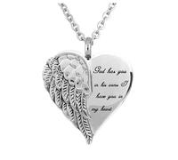 NXNONEPD Angel Wing Heart Cremation Jewelry For Ashes - Has you in his arms,have you in my heart memorial pendant