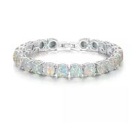 NXNONEPD Blue/White/Orange/Pink Round 925 Sliver Fire Opal Bracelet 18cm-Blue