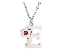 NXNONEPD Curtain New For Trendy 2025 Stainless Steel 26 Letters Necklace Flower Alphabet Pendant With Red Stone Choker Necklace Initial Single Name Necklace Jewelry Fashion Accessories Creative Gift