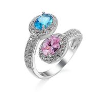NXNONEPD CZ Rings Silver Plated Wedding Bands, Wedding Bands Comfort Fit Two-Tone Oval Cubic Zirconia Ring Size L 1/2-T 1/2