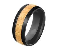 NXNONEPD Mens Rings Stainless Steel Black, Wedding Ring 8mm Round with Wood Grain Band Ring Trendy Jewelry